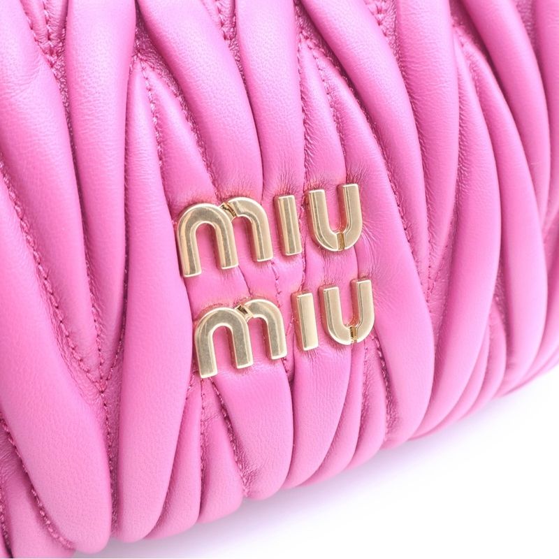 Miu Miu Matelasse Wonder Hobo 2-Way Shoulder Bag Pink Leather Gold