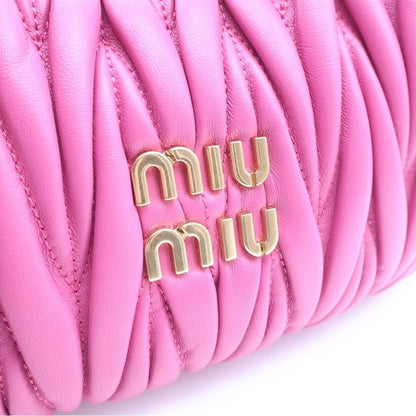 Miu Miu Matelasse Wonder Hobo 2-Way Shoulder Bag Pink Leather Gold