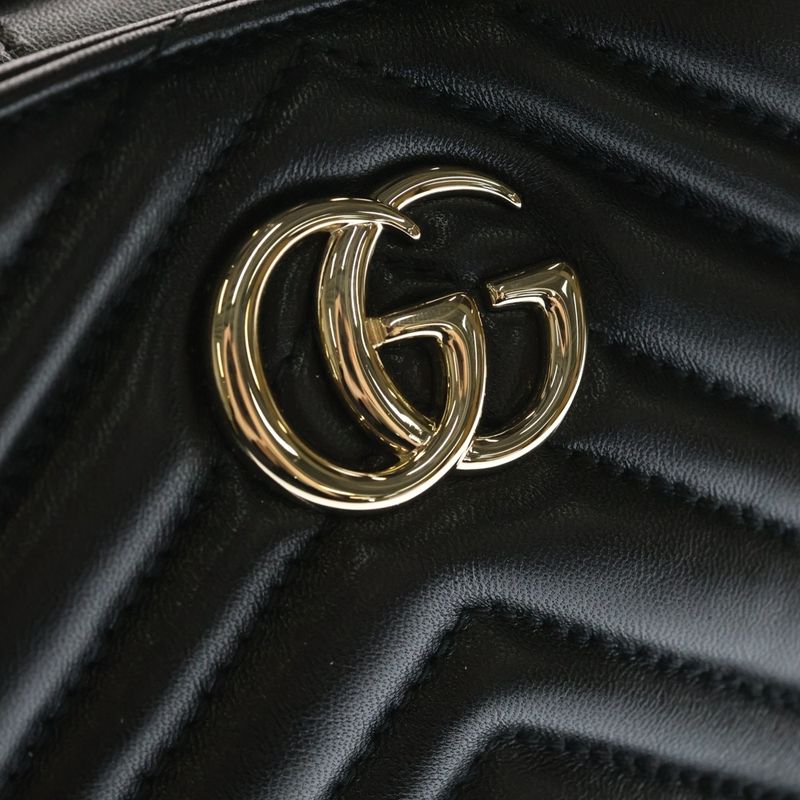 Gucci GG Marmont Logo Plate Lambskin Leather 2-Way Hand Chain Shoulder Bag