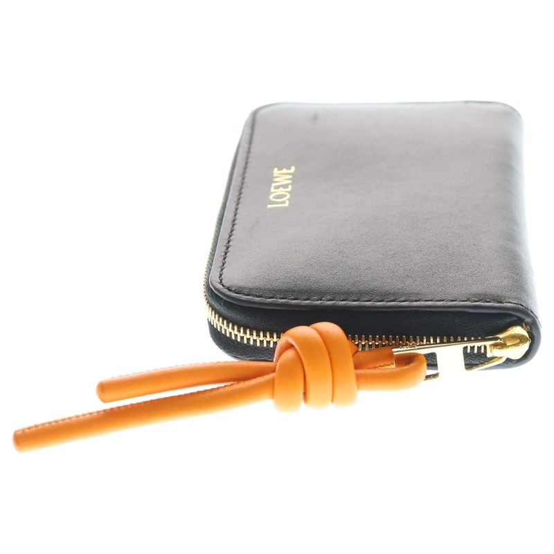 Loewe Zip Coin Purse Mini Wallet Black Orange Shiny Napa Cafe Gold