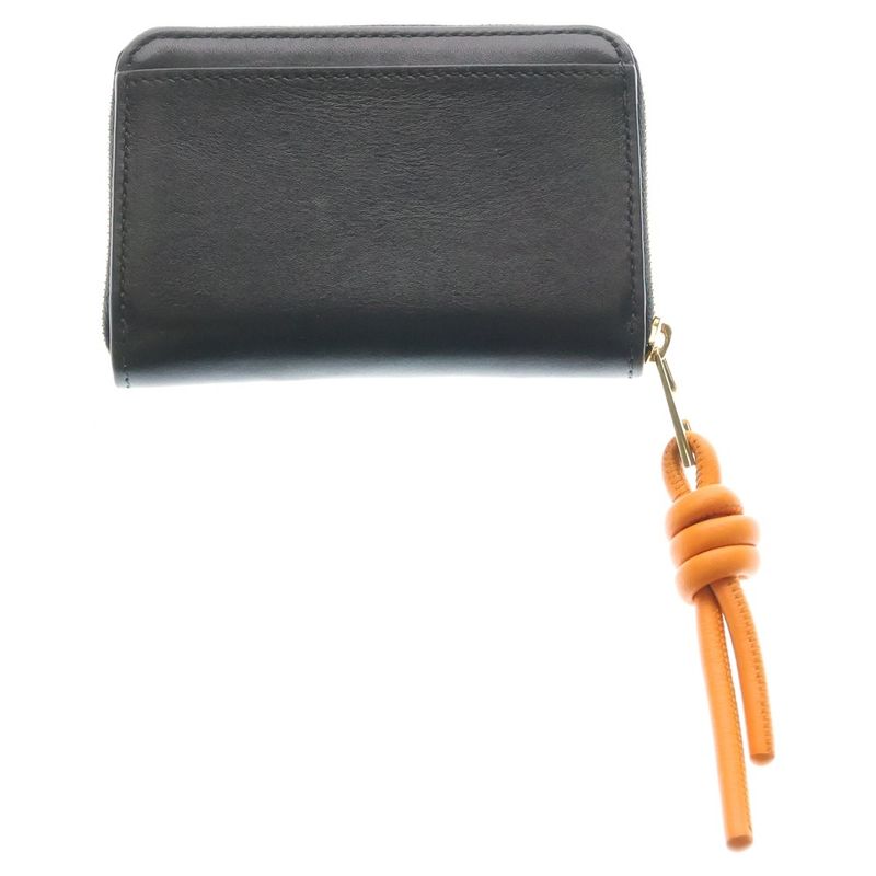 Loewe Zip Coin Purse Mini Wallet Black Orange Shiny Napa Cafe Gold