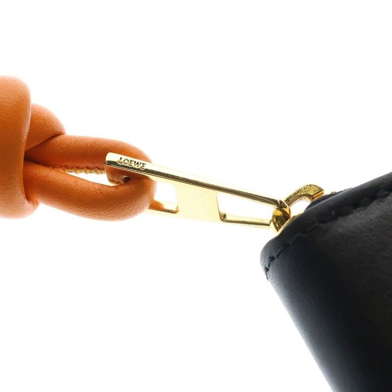 Loewe Zip Coin Purse Mini Wallet Black Orange Shiny Napa Cafe Gold
