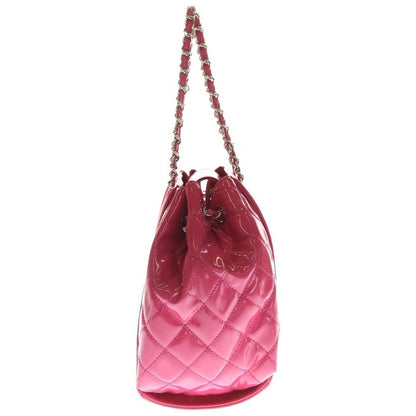 Chanel CC Logo Patent Leather Chain Hand Bag Silver Pink