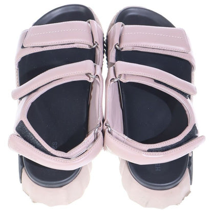 Hermes Junior Hlogo Leather Velcro Flat Sandals Shoes Pink Beige