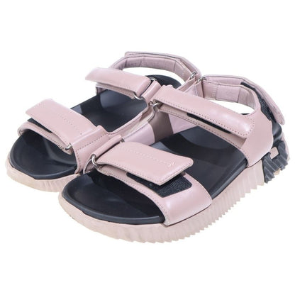 Hermes Junior Hlogo Leather Velcro Flat Sandals Shoes Pink Beige