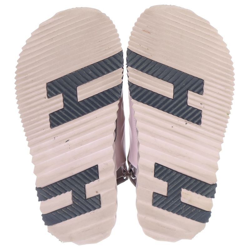 Hermes Junior Hlogo Leather Velcro Flat Sandals Shoes Pink Beige