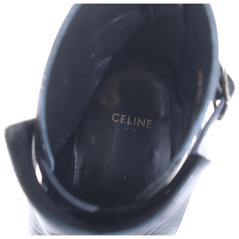Celine Side Gore Leather Heel Boots Black