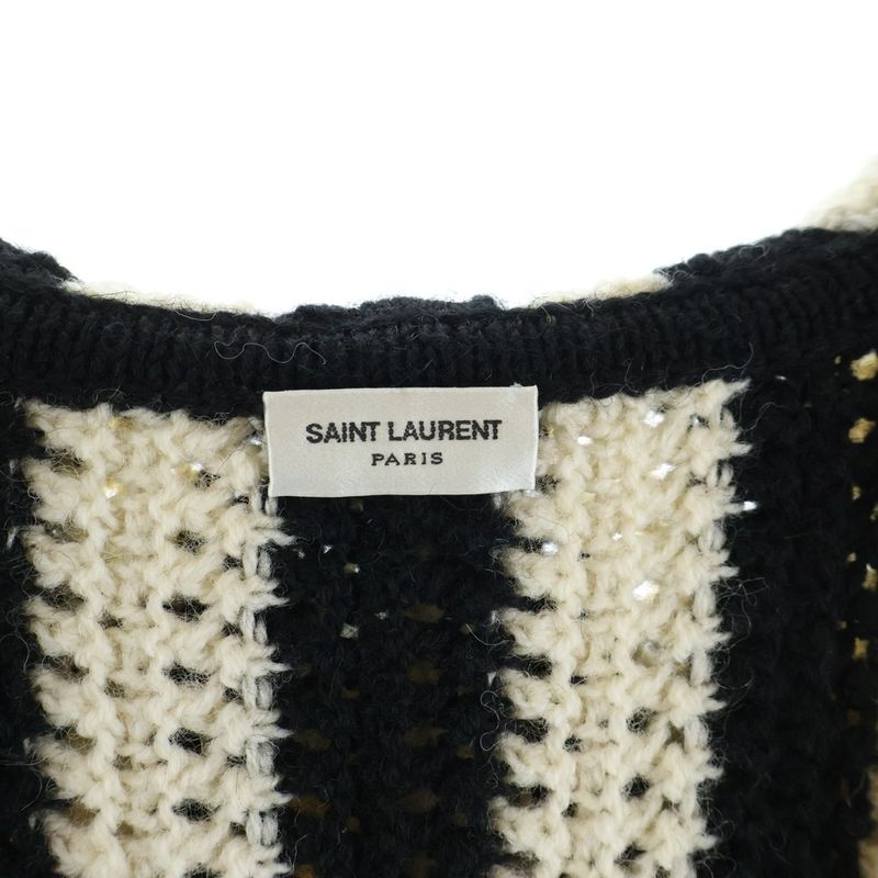 Saint Laurent Paris Striped Dead Knit Cardigan Black White