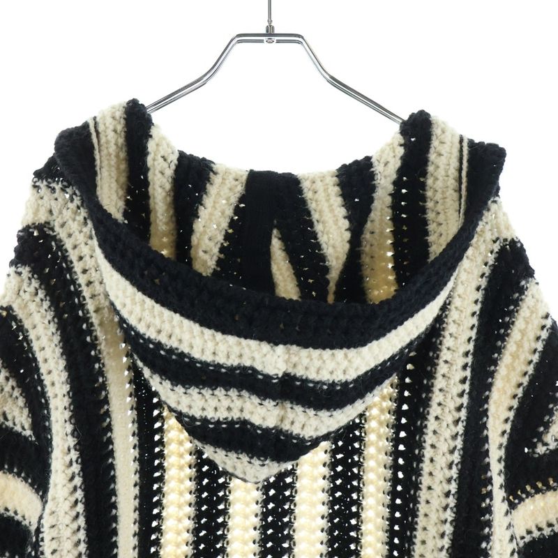 Saint Laurent Paris Striped Dead Knit Cardigan Black White