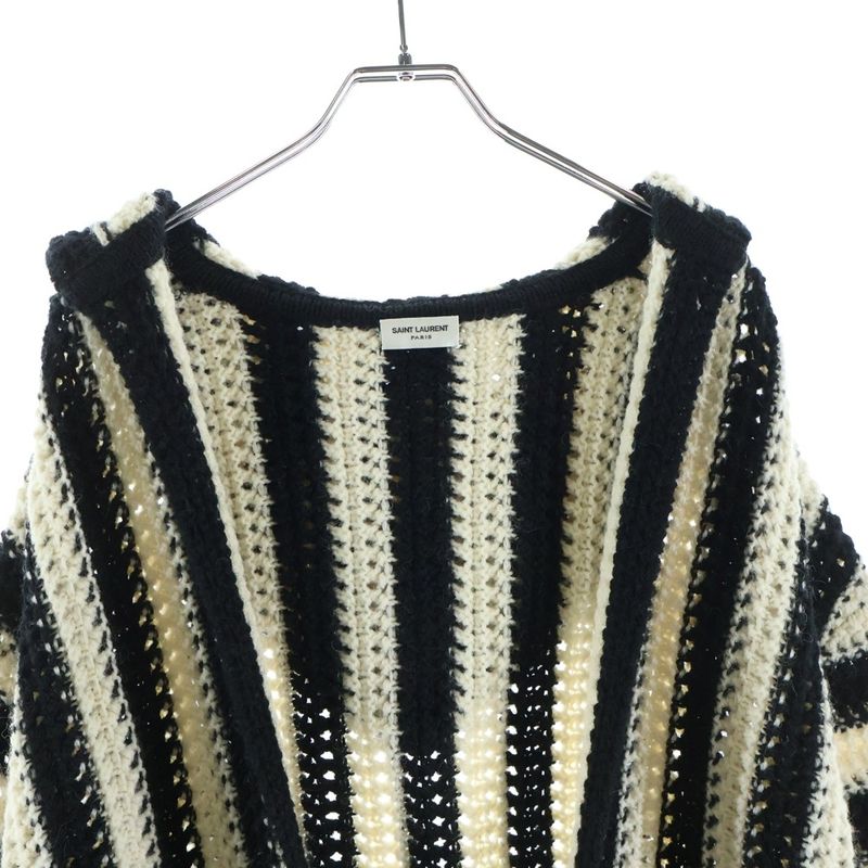 Saint Laurent Paris Striped Dead Knit Cardigan Black White