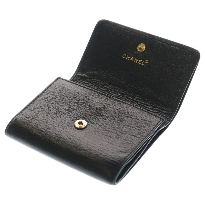 Chanel CC Logo Coin Case Card Business Holder Trifold Wallet Black Soft Caviar