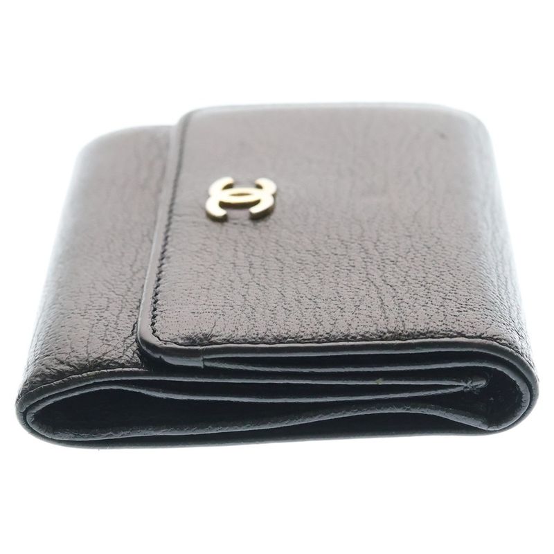 Chanel CC Logo Coin Case Card Business Holder Trifold Wallet Black Soft Caviar