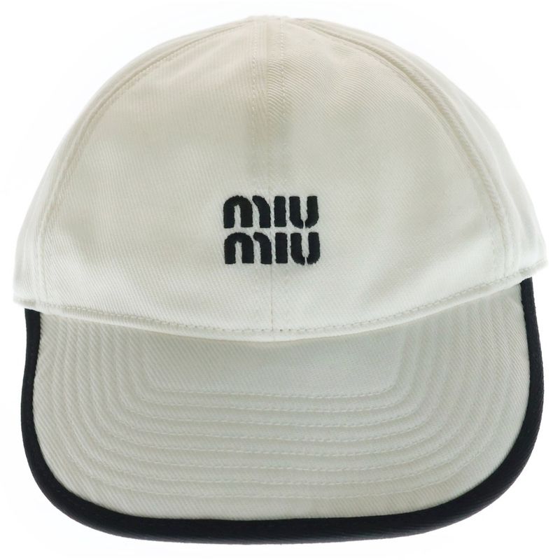 Miu Miu Front Logo Baseball Drill Cap White Hat