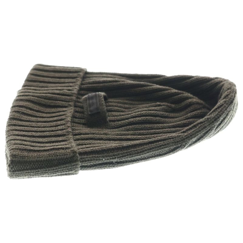 Prada Logo Label Wool Rib Knit Cap Beanie Hat Brown Sweater