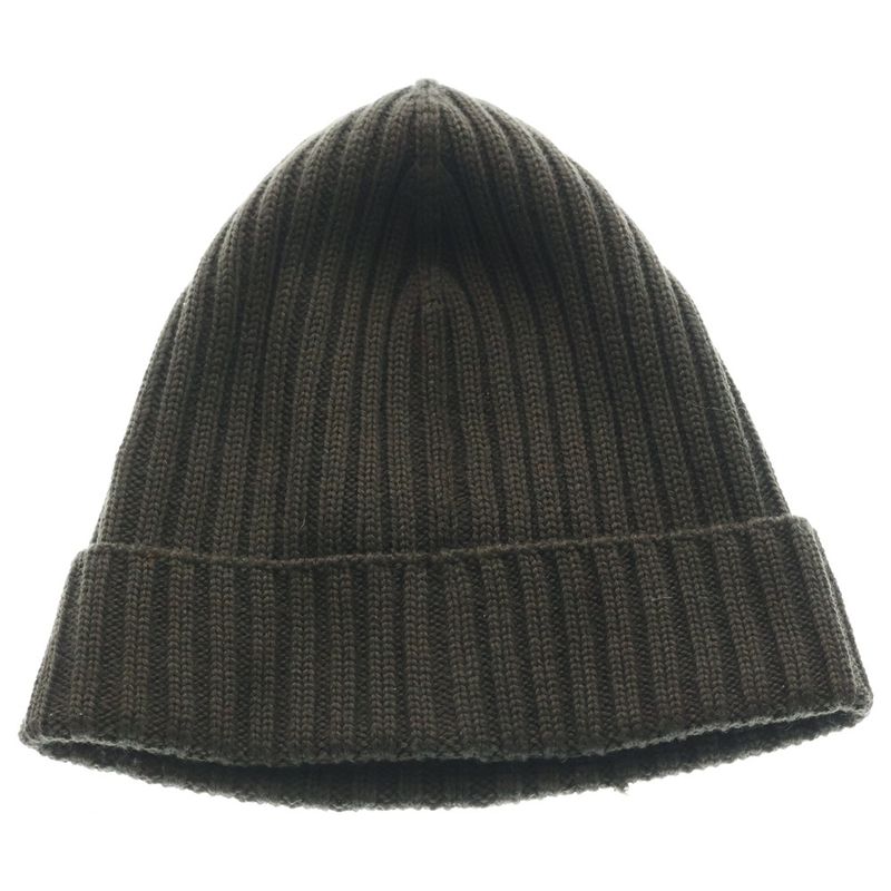 Prada Logo Label Wool Rib Knit Cap Beanie Hat Brown Sweater