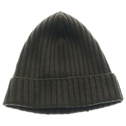 Prada Logo Label Wool Rib Knit Cap Beanie Hat Brown Sweater