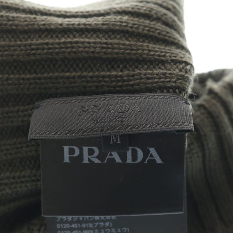 Prada Logo Label Wool Rib Knit Cap Beanie Hat Brown Sweater