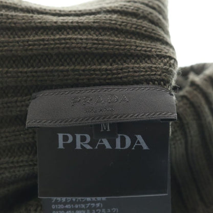 Prada Logo Label Wool Rib Knit Cap Beanie Hat Brown Sweater