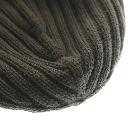 Prada Logo Label Wool Rib Knit Cap Beanie Hat Brown Sweater