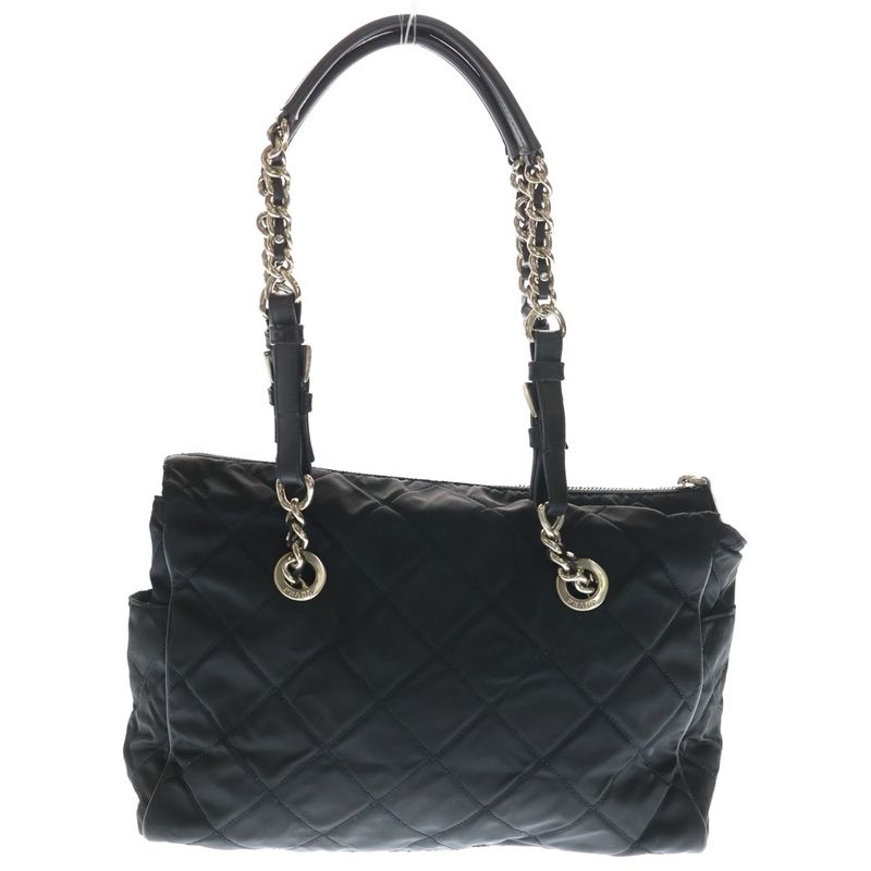 Prada Quilted Side Triangle Logo Chain Tote Black Nylon Tessuto Silver