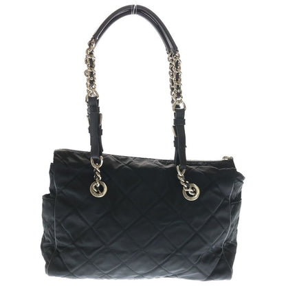 Prada Quilted Side Triangle Logo Chain Tote Black Nylon Tessuto Silver
