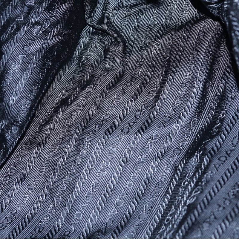 Prada Quilted Side Triangle Logo Chain Tote Black Nylon Tessuto Silver
