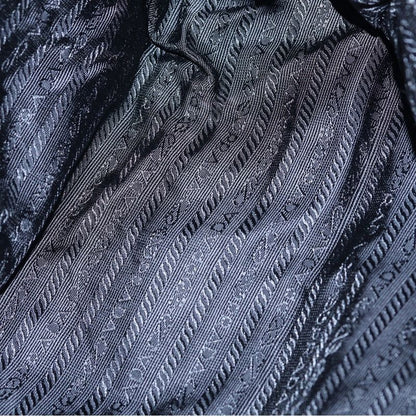 Prada Quilted Side Triangle Logo Chain Tote Black Nylon Tessuto Silver