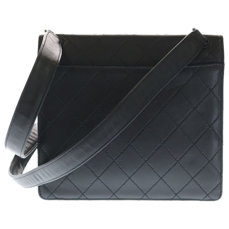 Chanel Quilted Logo Plate Leather Shoulder Bag Black No 5