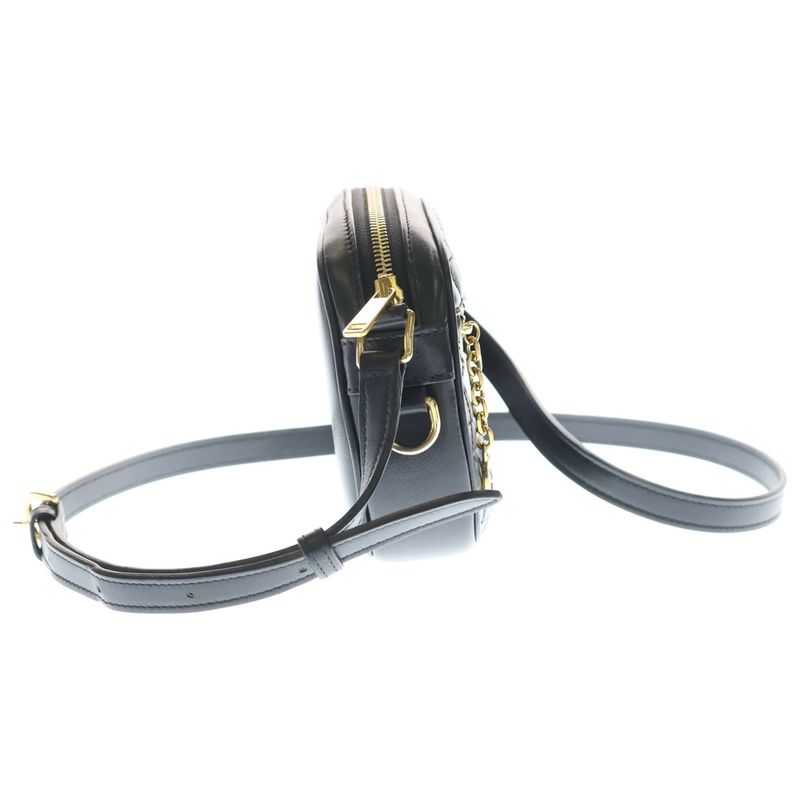 Celine CC Charm Small Shoulder Bag Pochette Black Leather Gold