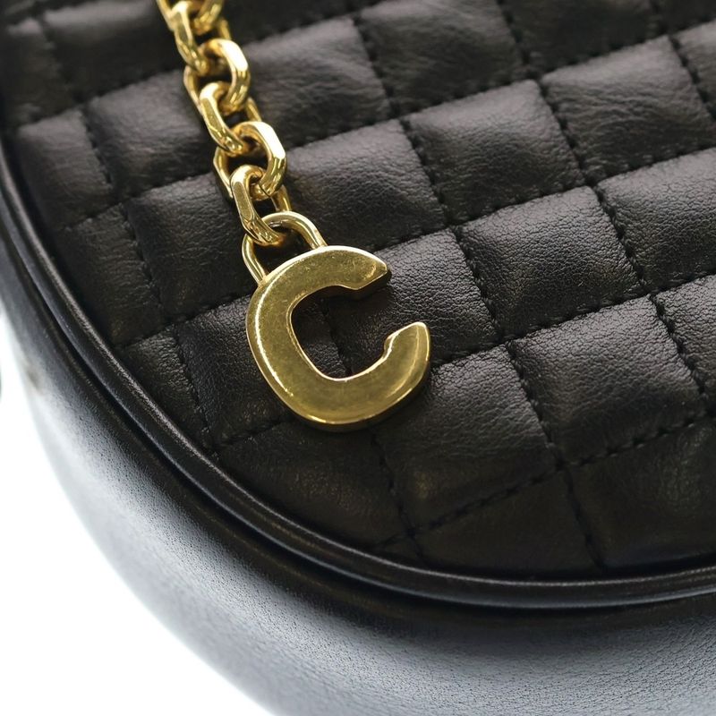 Celine CC Charm Small Shoulder Bag Pochette Black Leather Gold