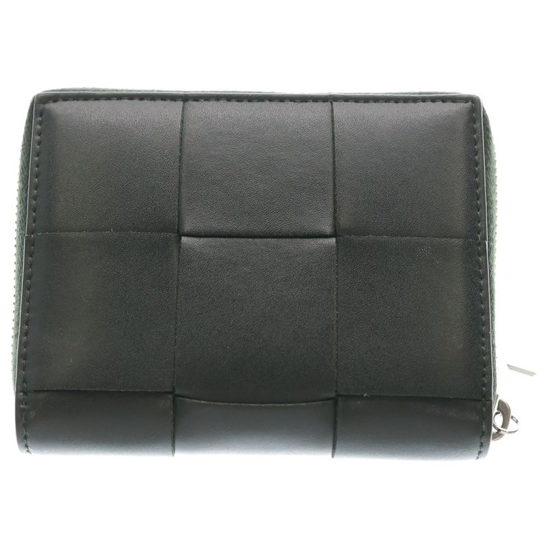 Bottega Veneta Intrecciato Compact Zip Coin Case Mini Wallet Dark Green Leather