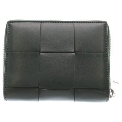 Bottega Veneta Intrecciato Compact Zip Coin Case Mini Wallet Dark Green Leather