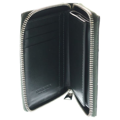 Bottega Veneta Intrecciato Compact Zip Coin Case Mini Wallet Dark Green Leather