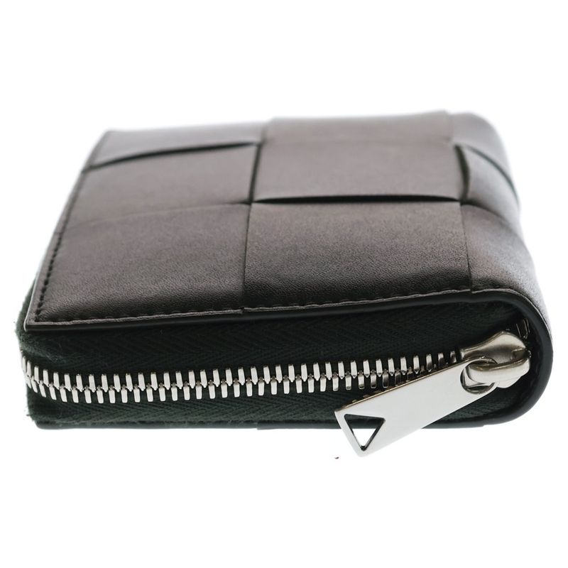 Bottega Veneta Intrecciato Compact Zip Coin Case Mini Wallet Dark Green Leather