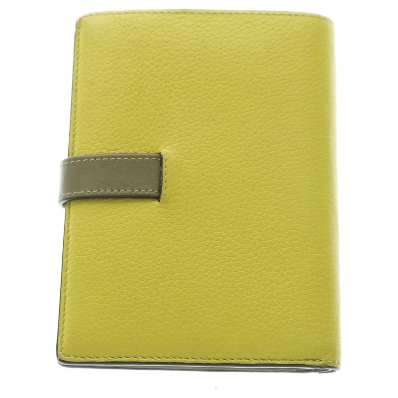 Loewe Vertical Wallet Compact Bifold Coin Case Green Khaki Leather Gold