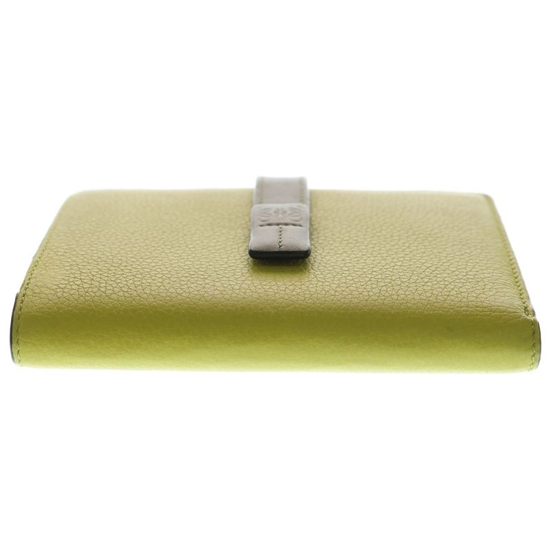 Loewe Vertical Wallet Compact Bifold Coin Case Green Khaki Leather Gold