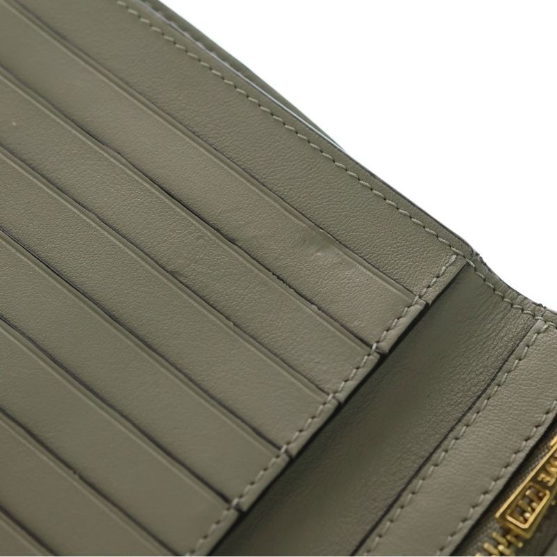 Loewe Vertical Wallet Compact Bifold Coin Case Green Khaki Leather Gold