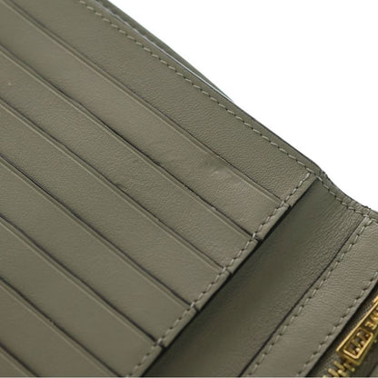 Loewe Vertical Wallet Compact Bifold Coin Case Green Khaki Leather Gold