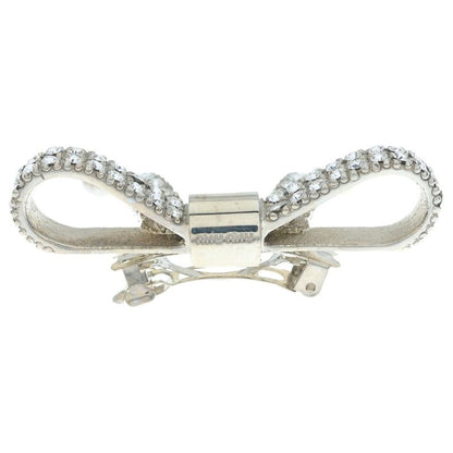 Miu Miu Ribbon Line Stone Hair Clip Hairpin Barrette Silver