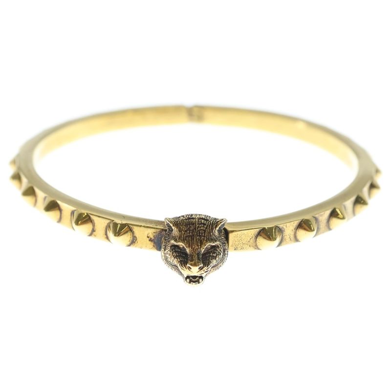 Gucci Cat Head Bangle Bracelet Gold 16c