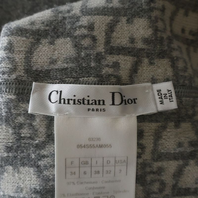 Dior Reversible Blue Logo Crew Neck Cashmere Knit Sweater Gray