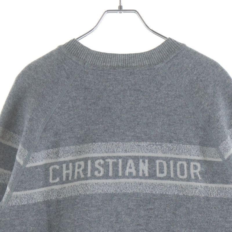 Dior Reversible Blue Logo Crew Neck Cashmere Knit Sweater Gray