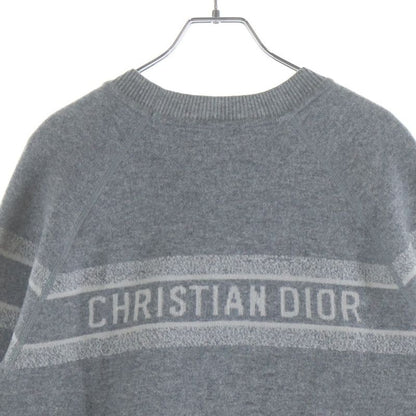 Dior Reversible Blue Logo Crew Neck Cashmere Knit Sweater Gray