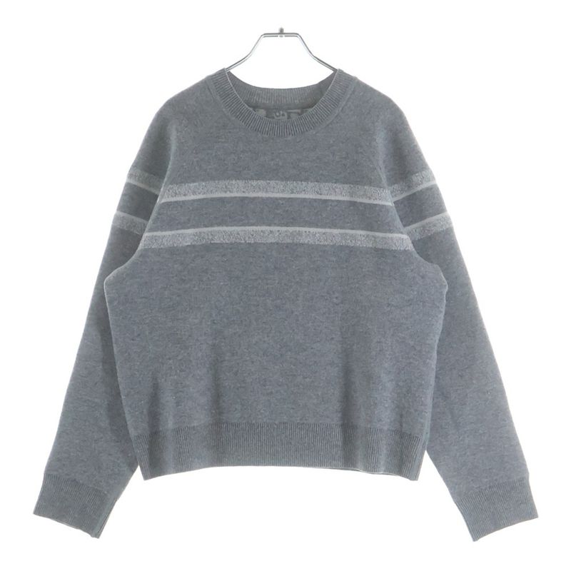 Dior Reversible Blue Logo Crew Neck Cashmere Knit Sweater Gray