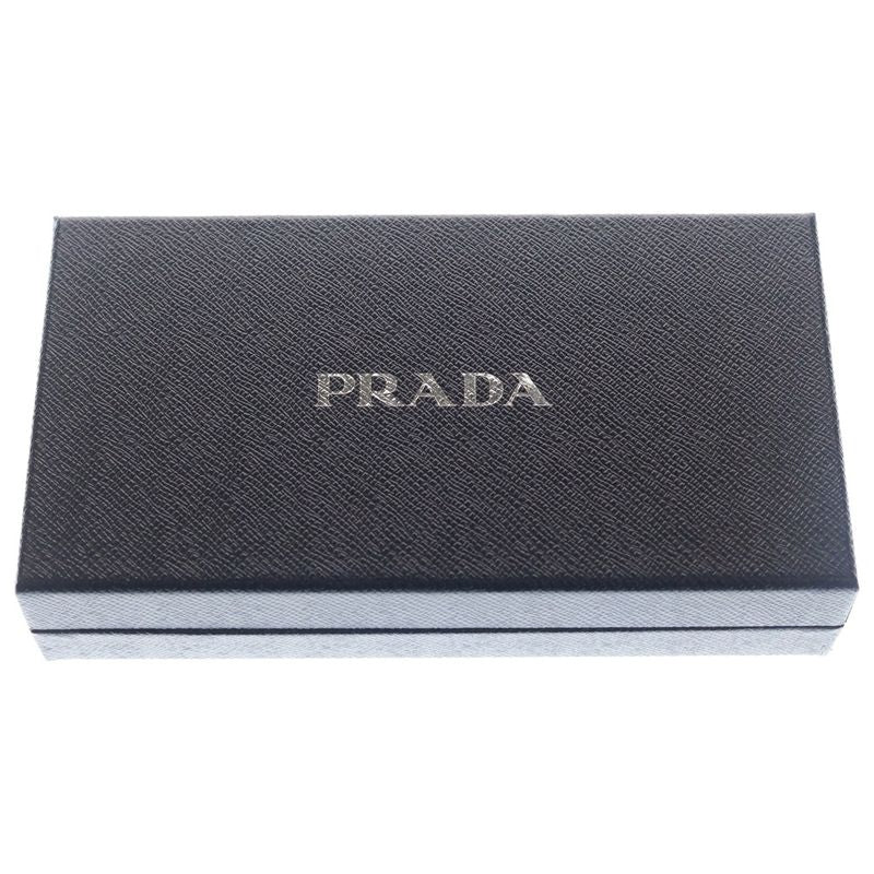 Prada Saffiano Travel Zip Around Wallet Black Leather Silver