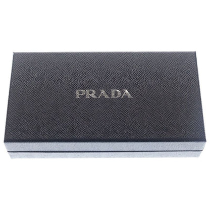 Prada Saffiano Travel Zip Around Wallet Black Leather Silver