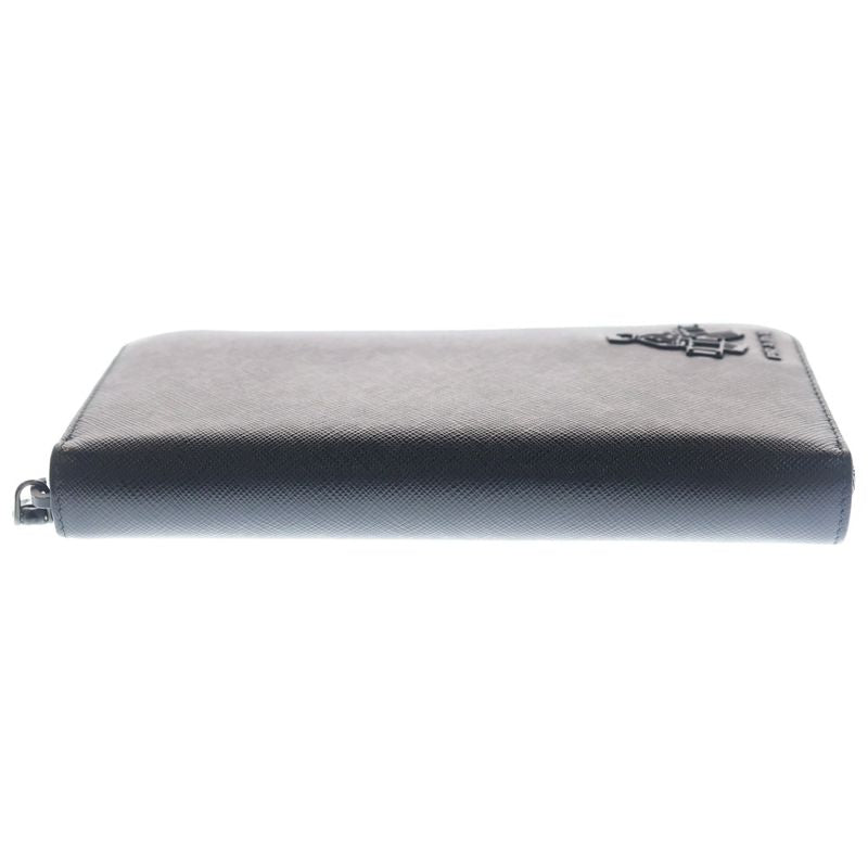 Prada Saffiano Travel Zip Around Wallet Black Leather Silver