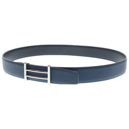 Hermes Rider-h Buckle Leather Belt Reversible Black Navy