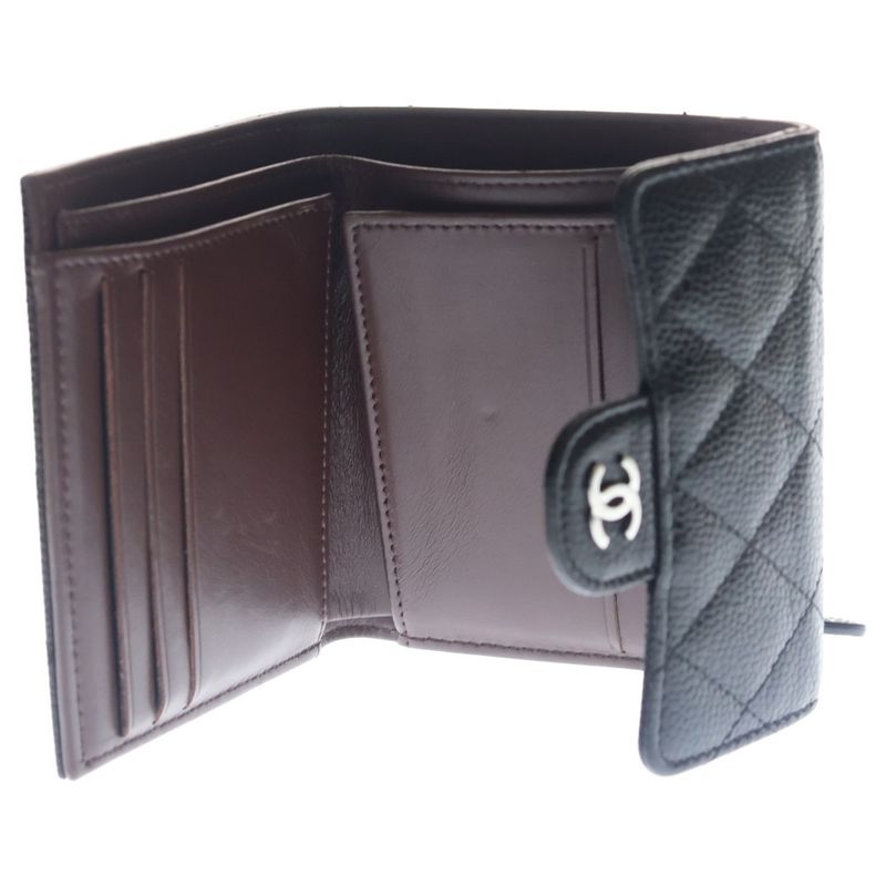 Chanel Quilted Classic Small Flap Wallet Compact Trifold Coin Case Black Caviar