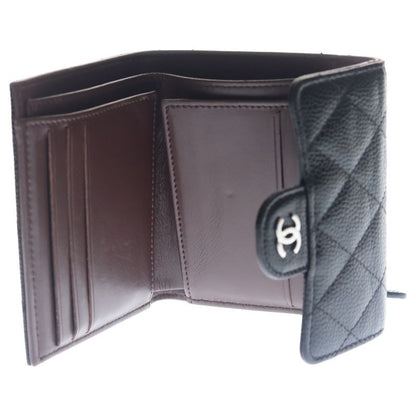 Chanel Quilted Classic Small Flap Wallet Compact Trifold Coin Case Black Caviar